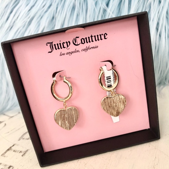 Juicy Couture Gold Tone Faux Pearl Heart Fashion Drop Earrings, New In Box - Picture 5 of 13